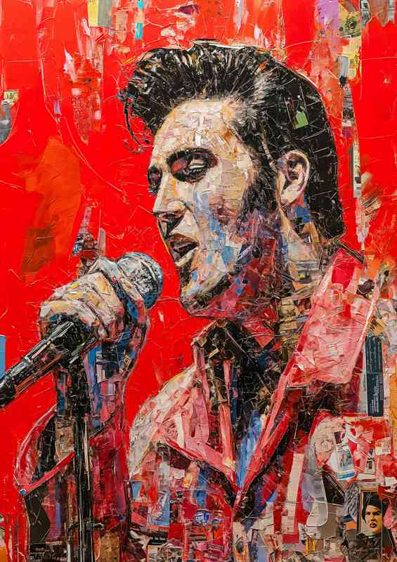 Elvis painting on a red background