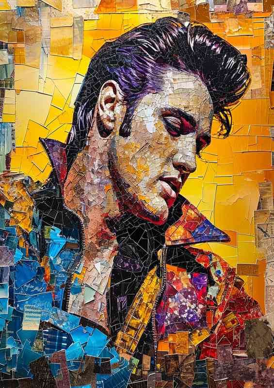 Elvis perestly with a yellow background mixed art