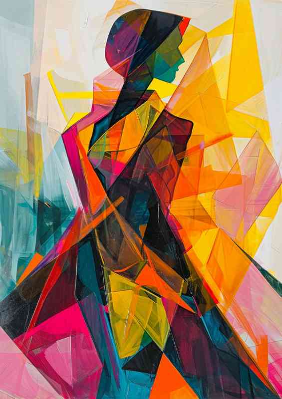 Female abstract painting in a colourful set
