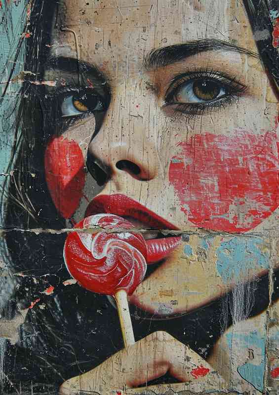 Graffiti woman holding up a lollipop