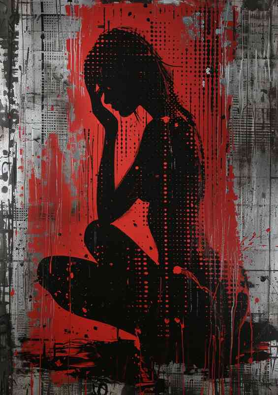 Image features a woman red framed with black dots