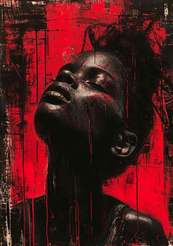 Lady in a kalm state with red splatter art