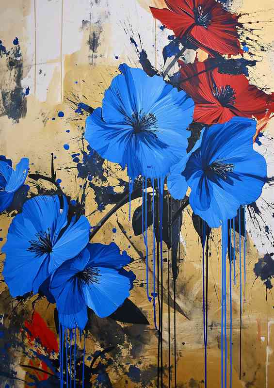 Large blue and red painted flowers
