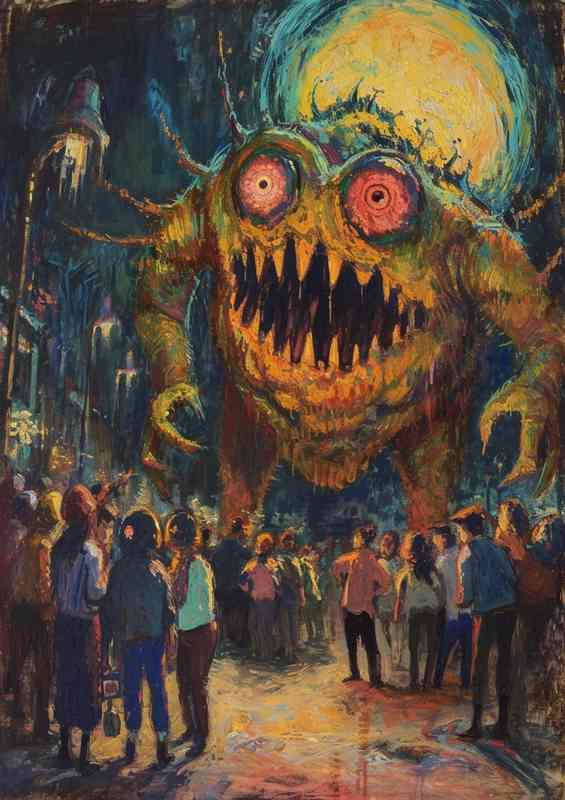 Monster and people staying together