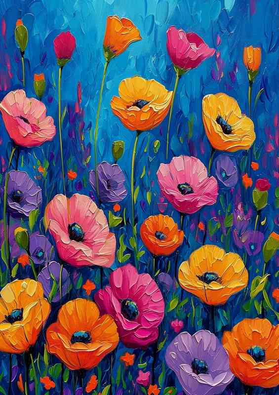 Painted flowers in a array of different colours