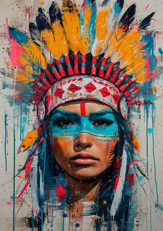 Painting of an american indian splatter art