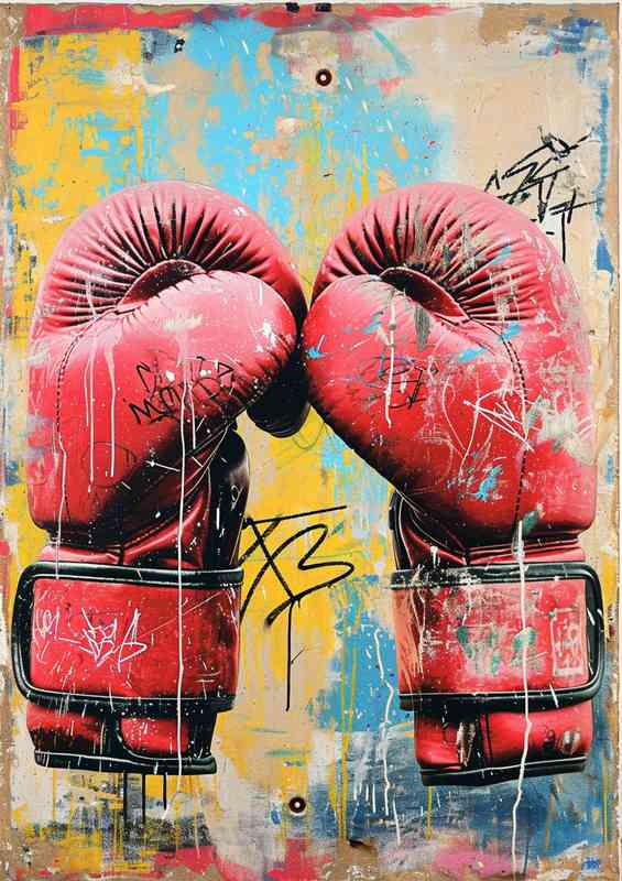 Pair of boxing gloves with street art