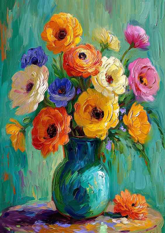 Pastel flowers in a vase painted style