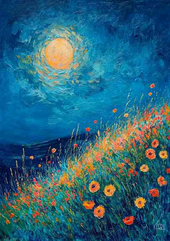 Pastel paintingof flowers at night