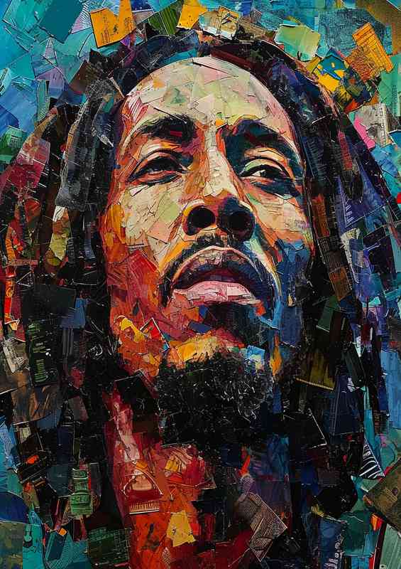 of bob marley composed of many mixed media styles