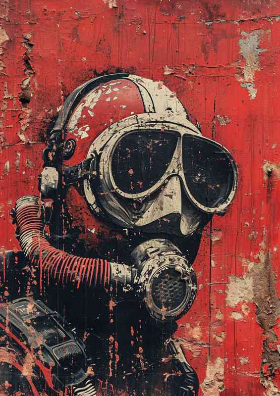 Red and black painting of a diver in the style wall art