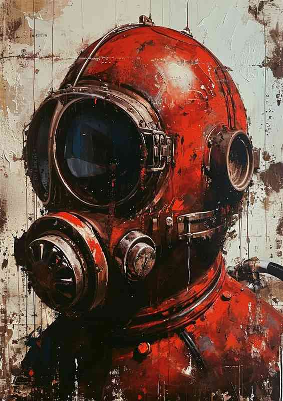Red diving helmet in painted street art