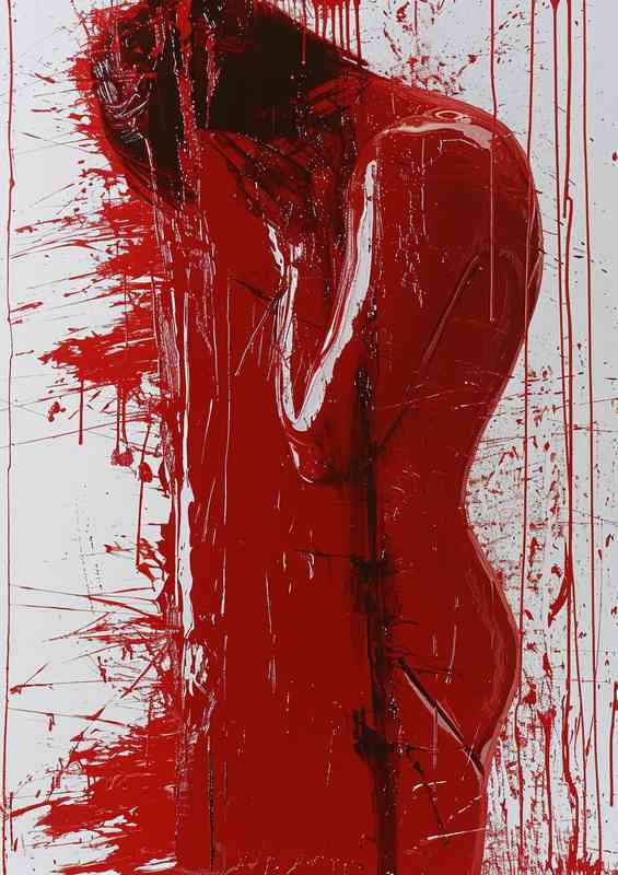 Red print of a body in the style of color splash
