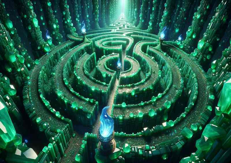 Emerald Maze Gemstone Passage Metal Poster