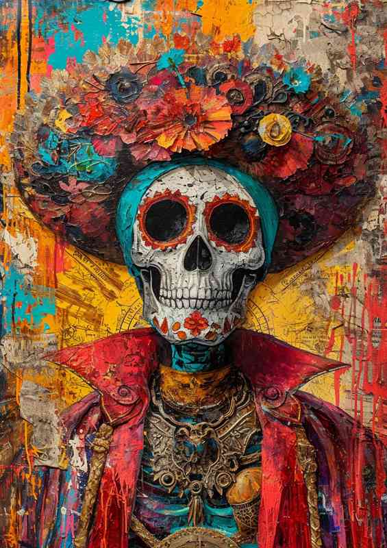 Skull street art day of the dead