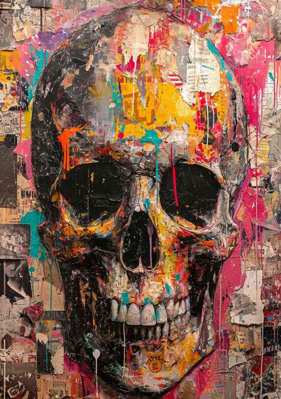 Skull surrounded by various materials