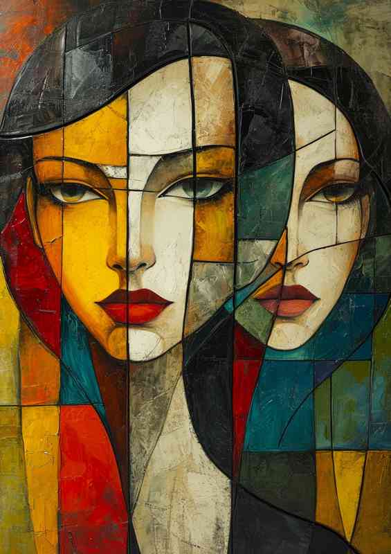 The ladys faces in abstract form