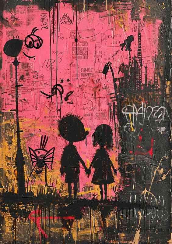 The painted pink wall boy and girl