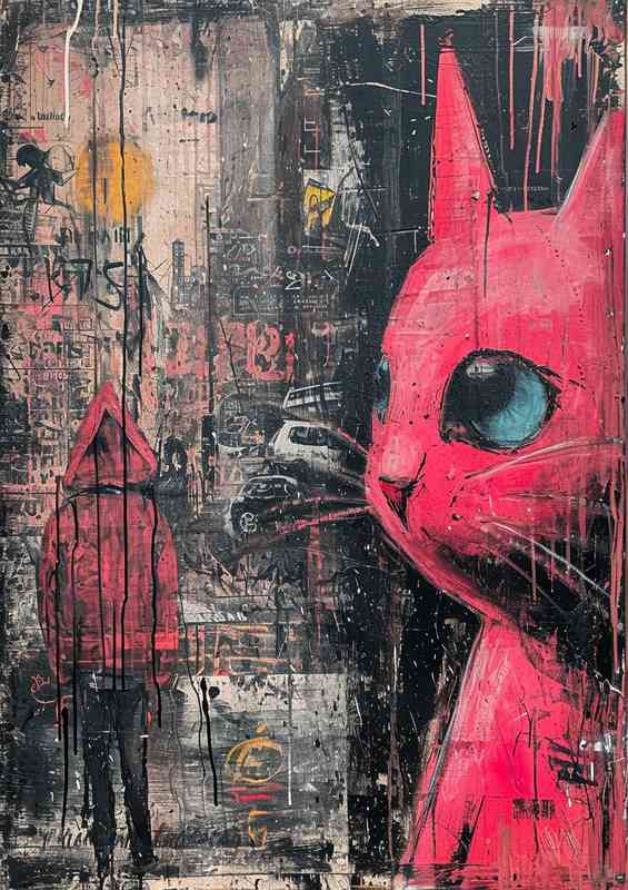 The pink cat and the boy street art