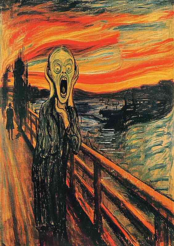 The screaming face on a bridge with night sky