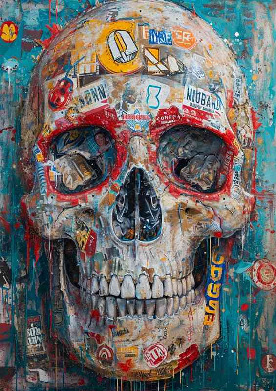The skull with stickers wall art