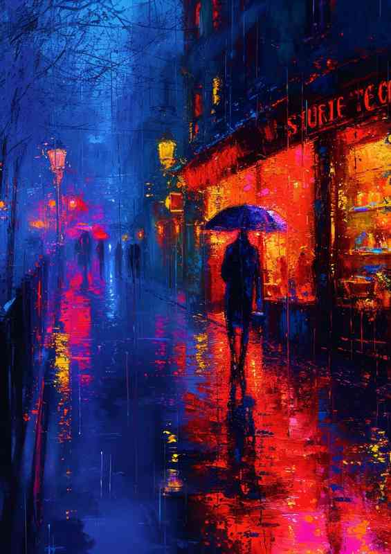 Walking through the street in the rain