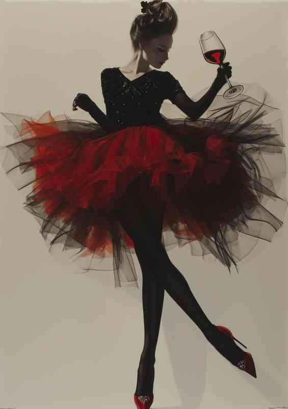 Woman holding a glass of red wine whilst dancing