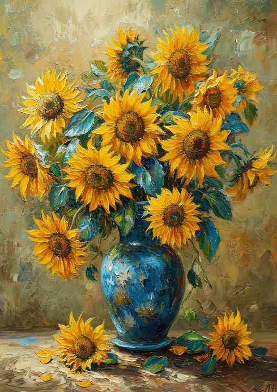 Yellow sunflowers in a blue vase