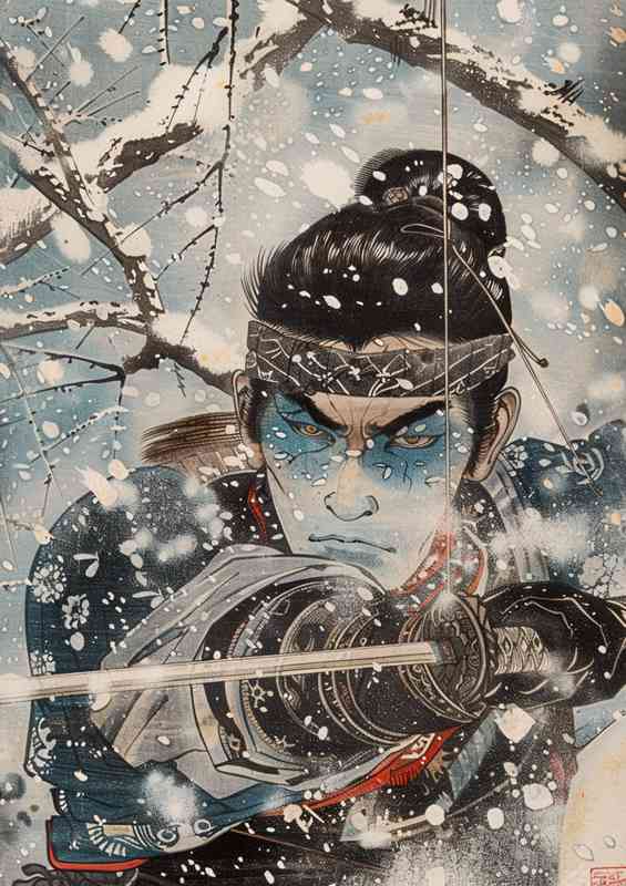 A Japanese an epic samurai in winter time