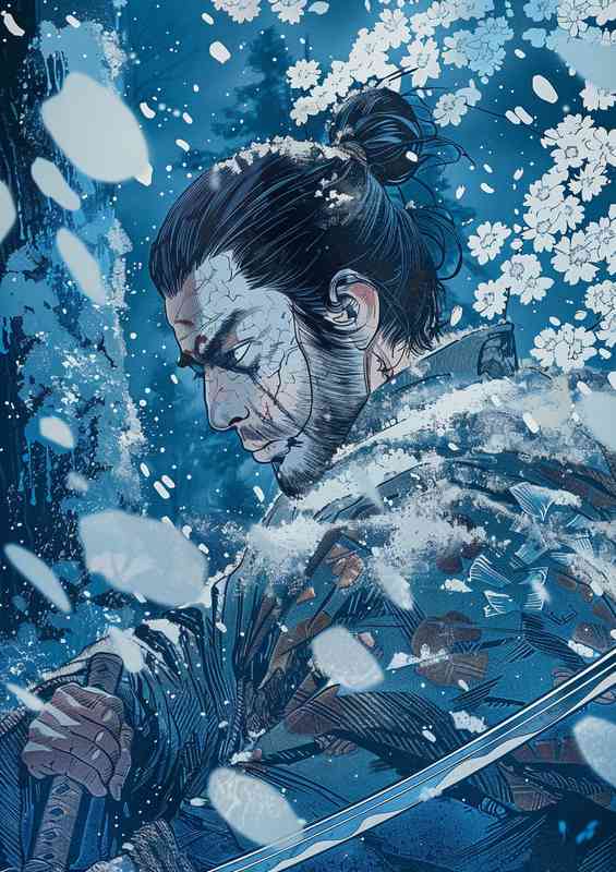 A Samurai in the snow and woods