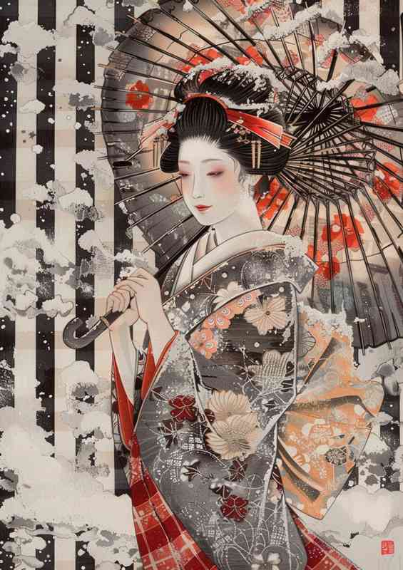 Beautiful Japanese woman dressed in an elaborate kimono