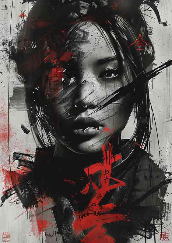 Black and white japanese girl art | Metal Poster