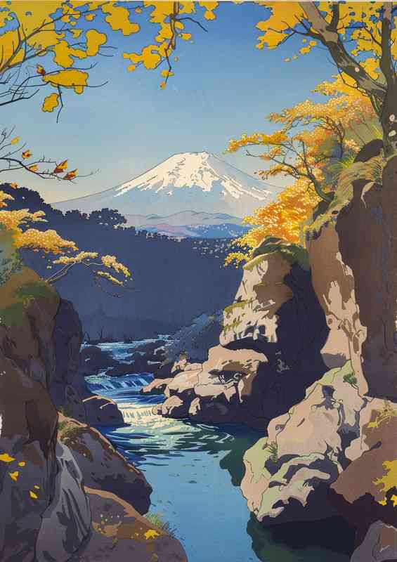 Japanese Mount Fuji through the valley