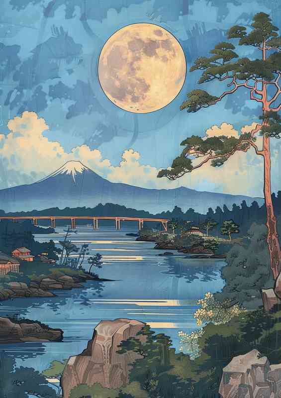 Japanese river with mount Edna