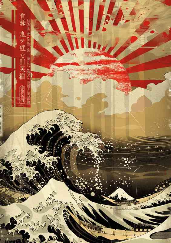 Old japanese style waves poster