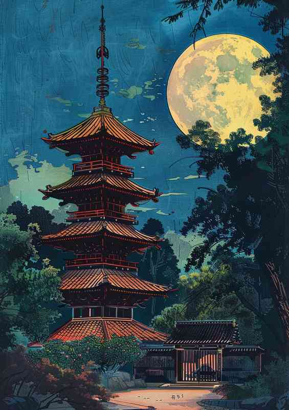 Pagoda with red tiles and dark wood