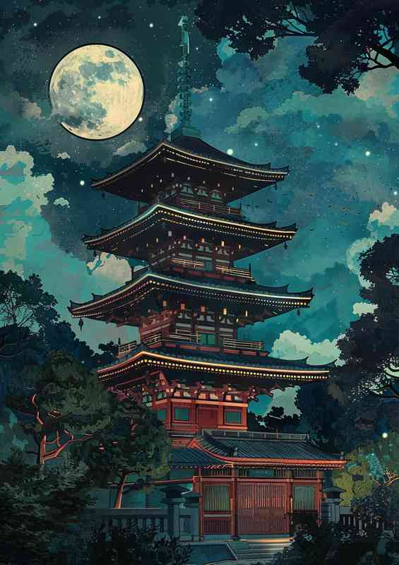 Pagoda with the moonlight shining on it