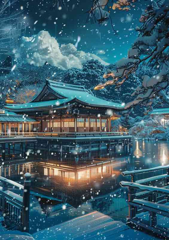 Snow scene with the japanese temple