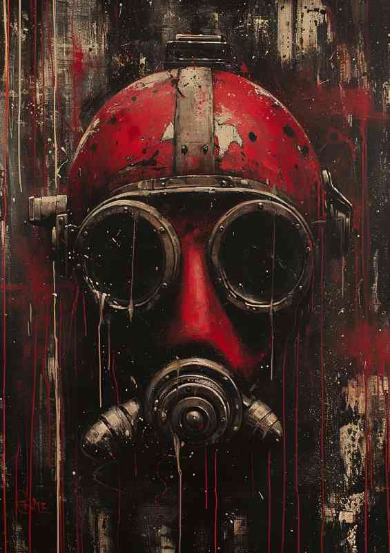 A red diving helmet