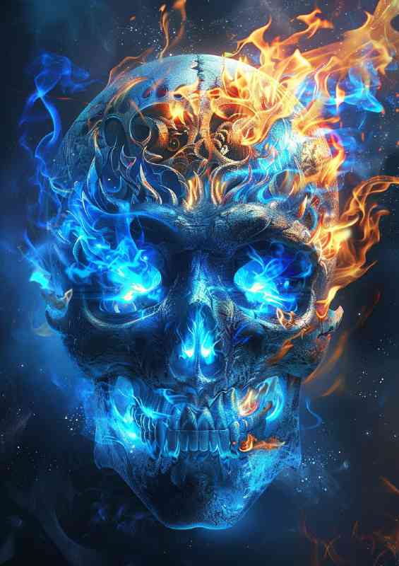 A skull with blue flames