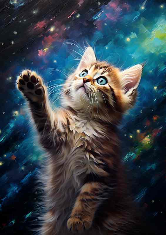 Catscape Dewdrops and Leaves in Feline Art