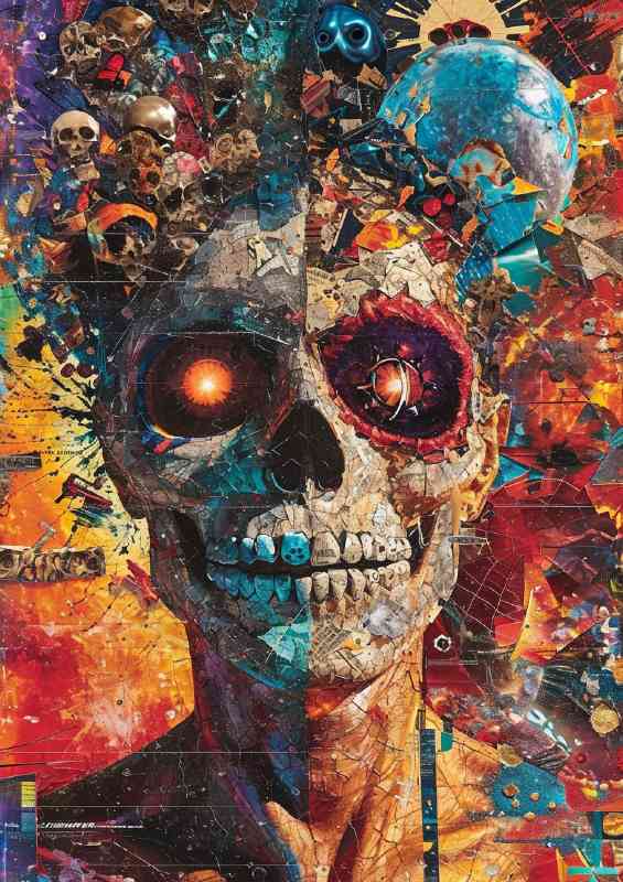 Collage with different items skull