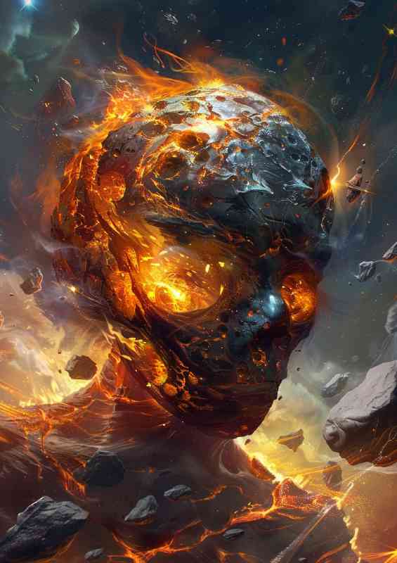 Fire planet in space skull