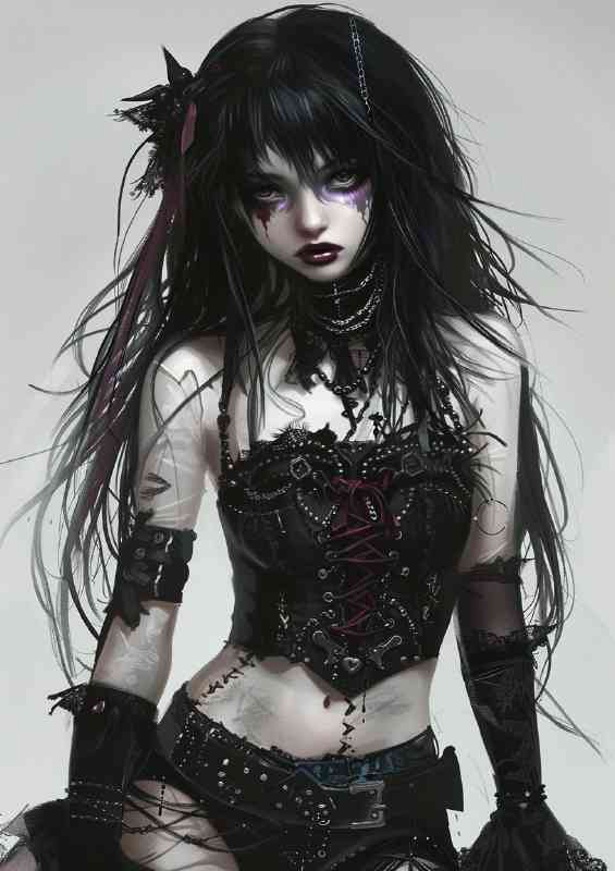 Shinny girl with purple makeup and black hair