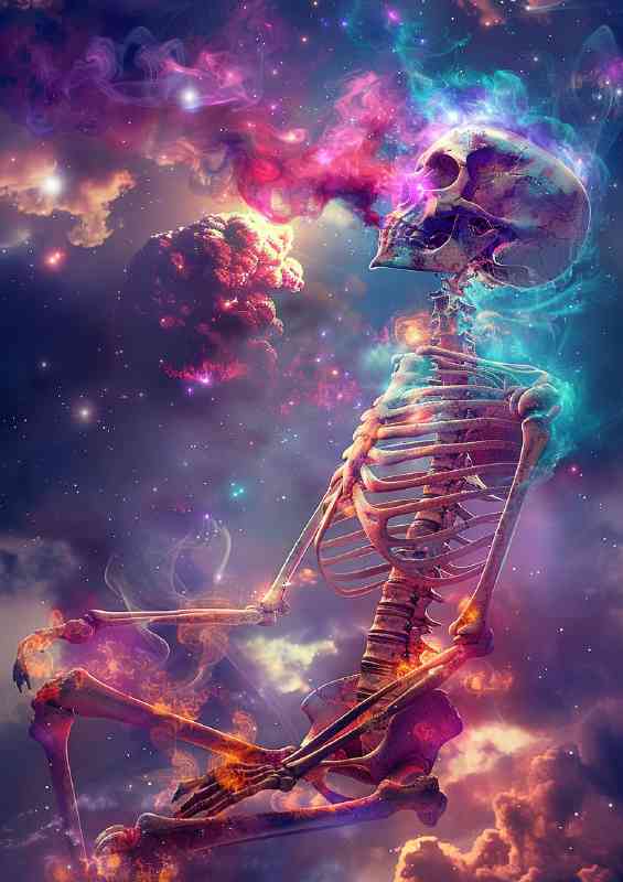 Skeleton in space with neon colours