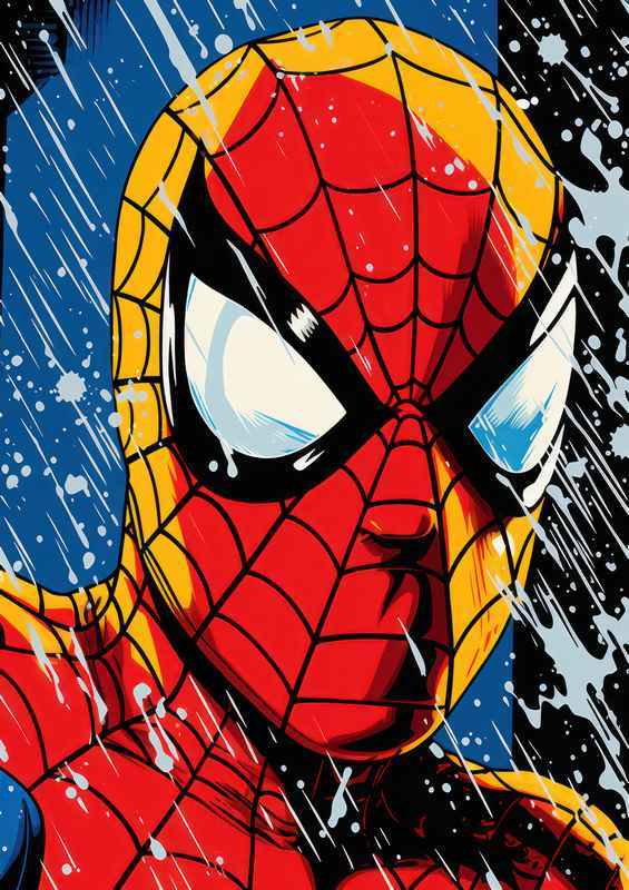 Spider man pop art style in rain