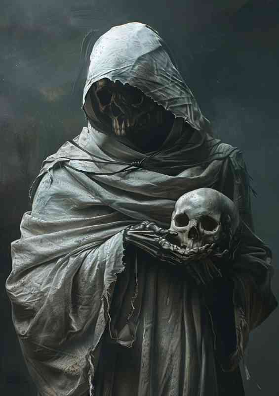 Skelleton robe holding a skull