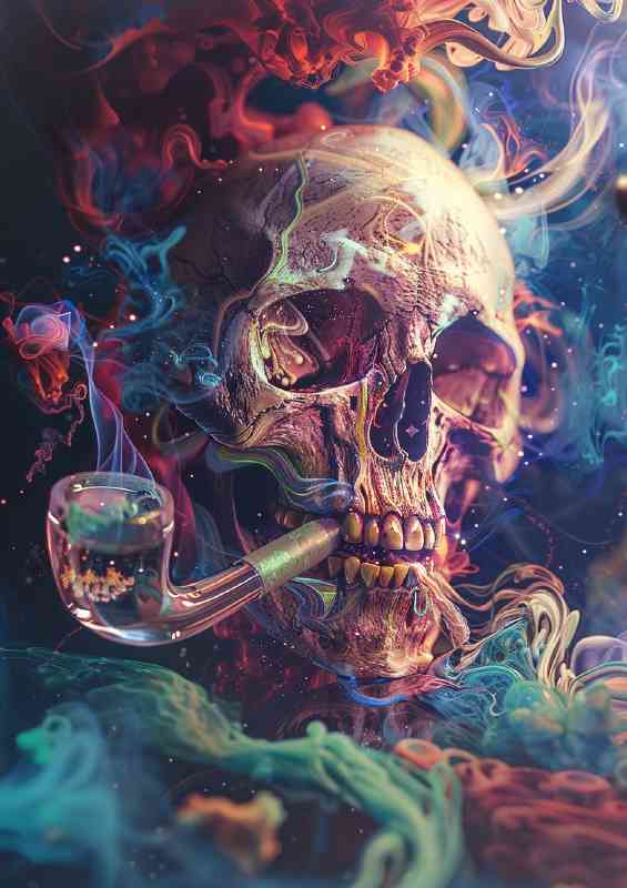 Skull head with somke around it