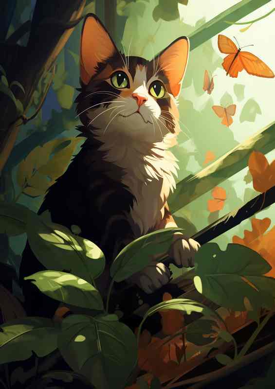 Leafy Laps Paintings of Cats Crowned with Nature