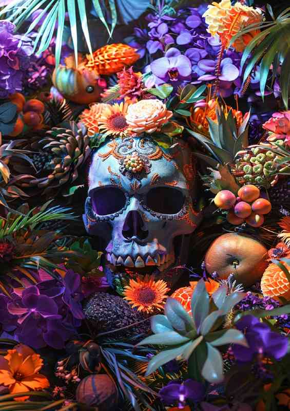 Skull in a jungle with plants